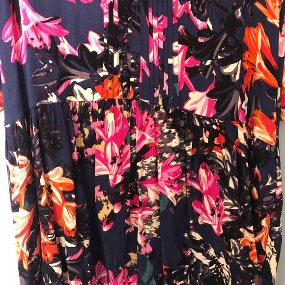 Maeve Anthropologie Dress XS Navy Blue Floral 3/4 Sleeves Pockets - Picture 2 of 8
